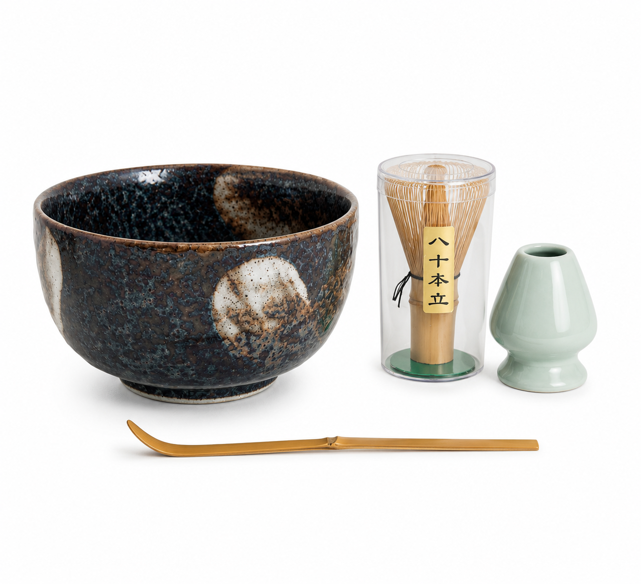 Authentic Japanese Karasuba-Iro matcha tea set made in Japan with artisan ceramic bowl  and traditional tea ceremony accessories