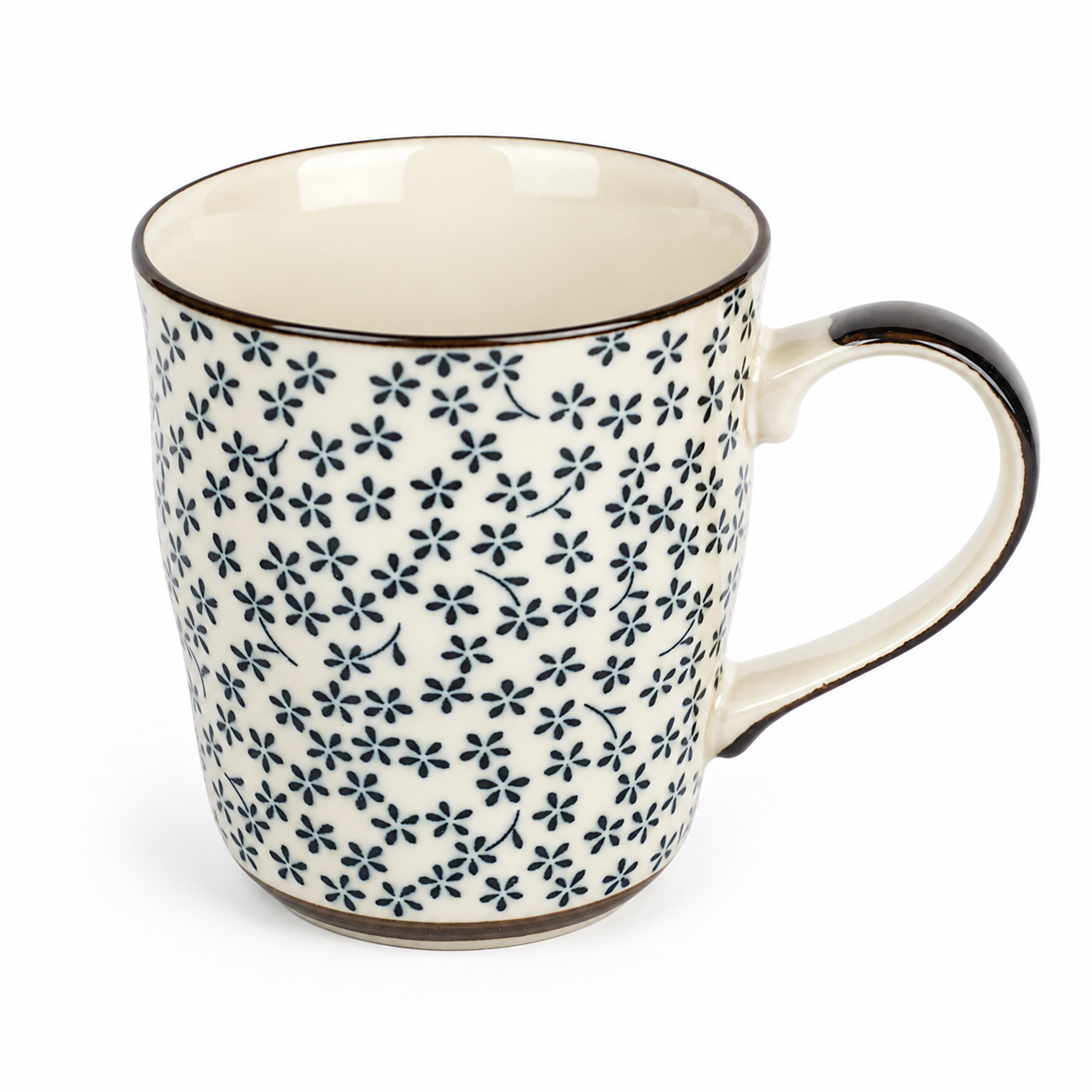 Authentic made in Japan Kozome Aikobana ceramic Japanese tea mug with navy blue floral design
