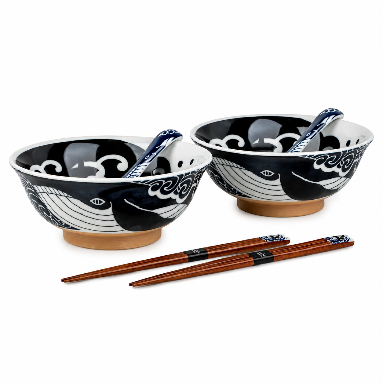 Whale Indigo Blue Japanese Ramen Noodle Bowl Set