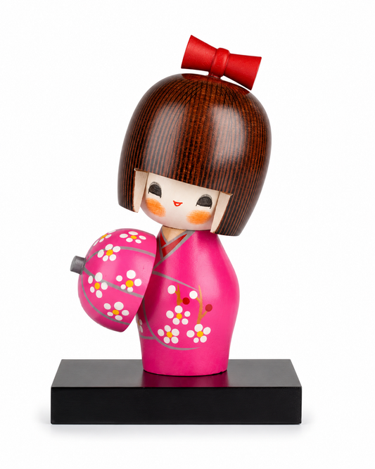 Pretty Lady in Pink Japanese Kokeshi Doll
