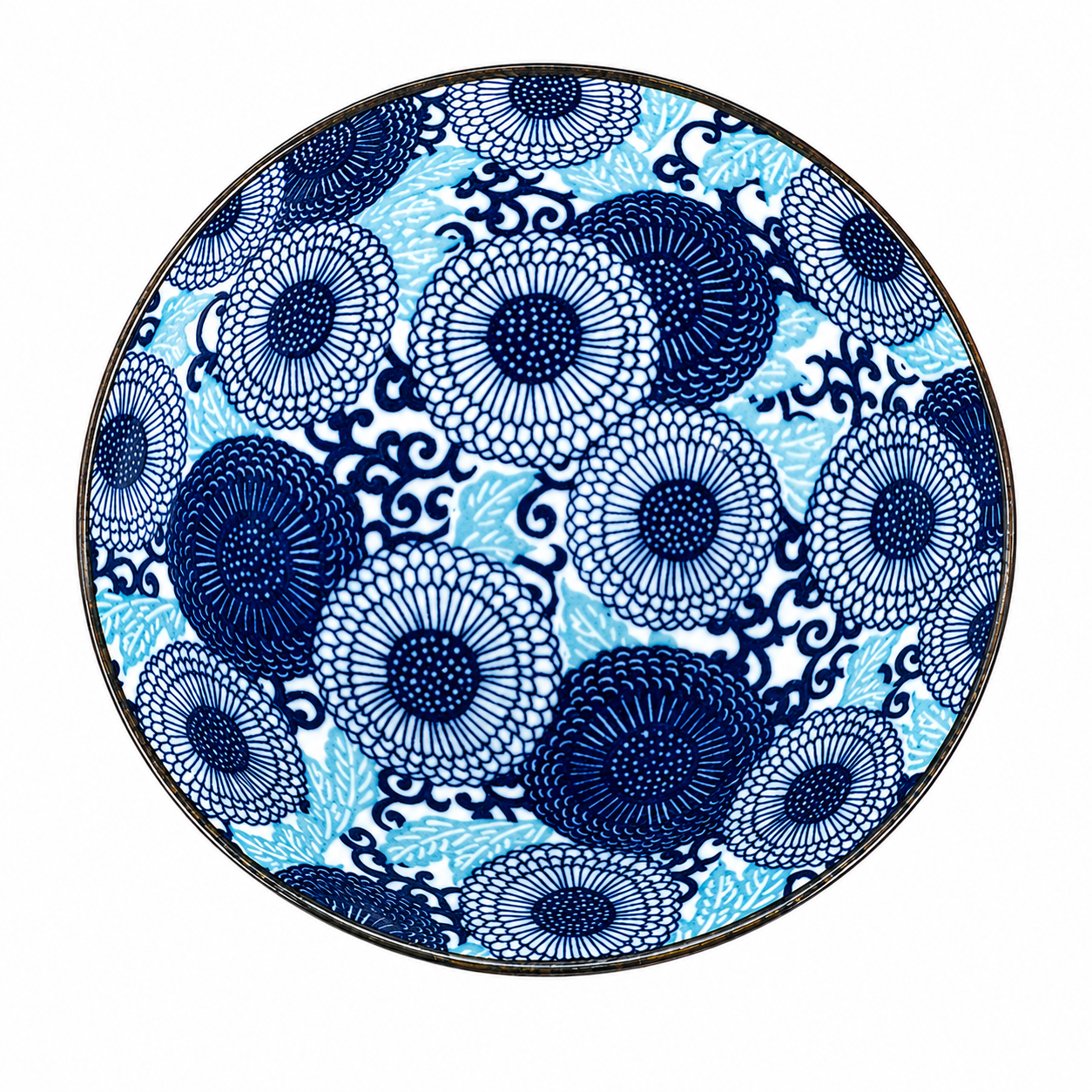 Blue Chrysanthemum Japanese Ramen Bowl Set