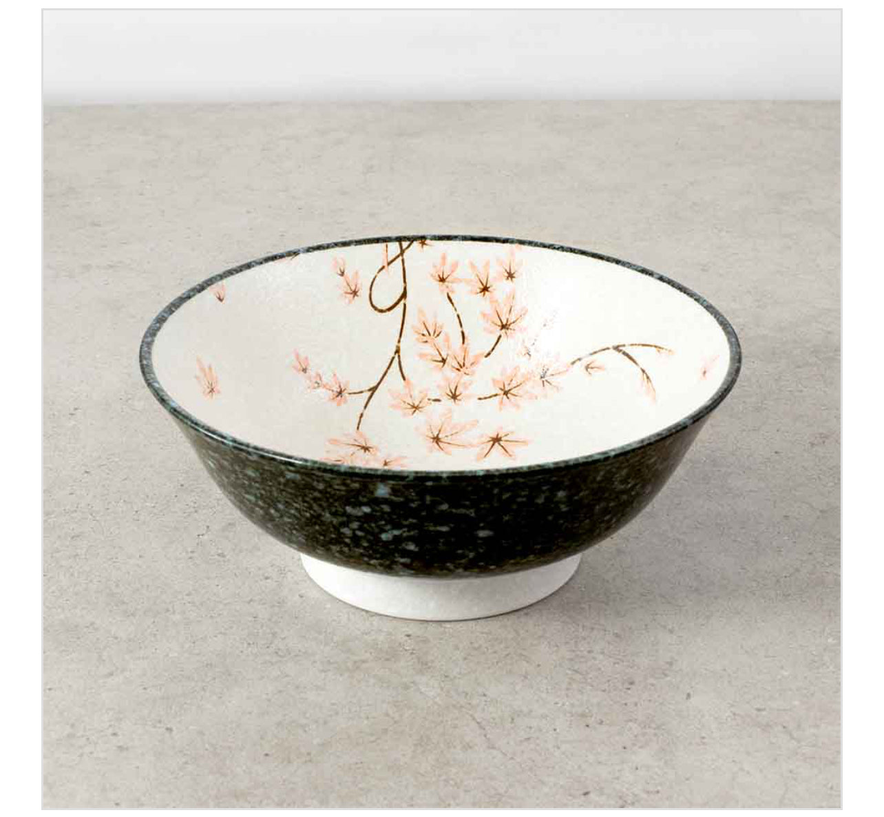 Japanese ceramic ramen bowl with red maple leaf ( MOMIJI) pattern and texture cream glaze made in Japan
