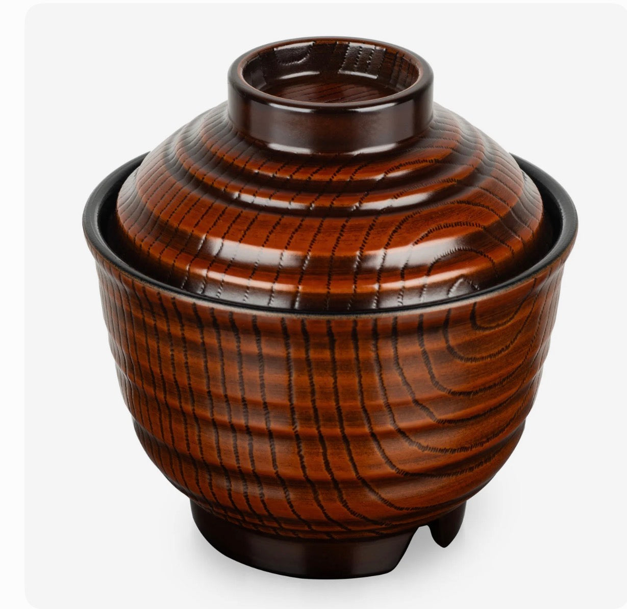 Japanese Lacquer soup bowl with lid woodgrain effect traditional miso bowl