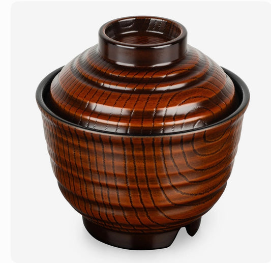 Japanese Lacquer soup bowl with lid woodgrain effect traditional miso bowl