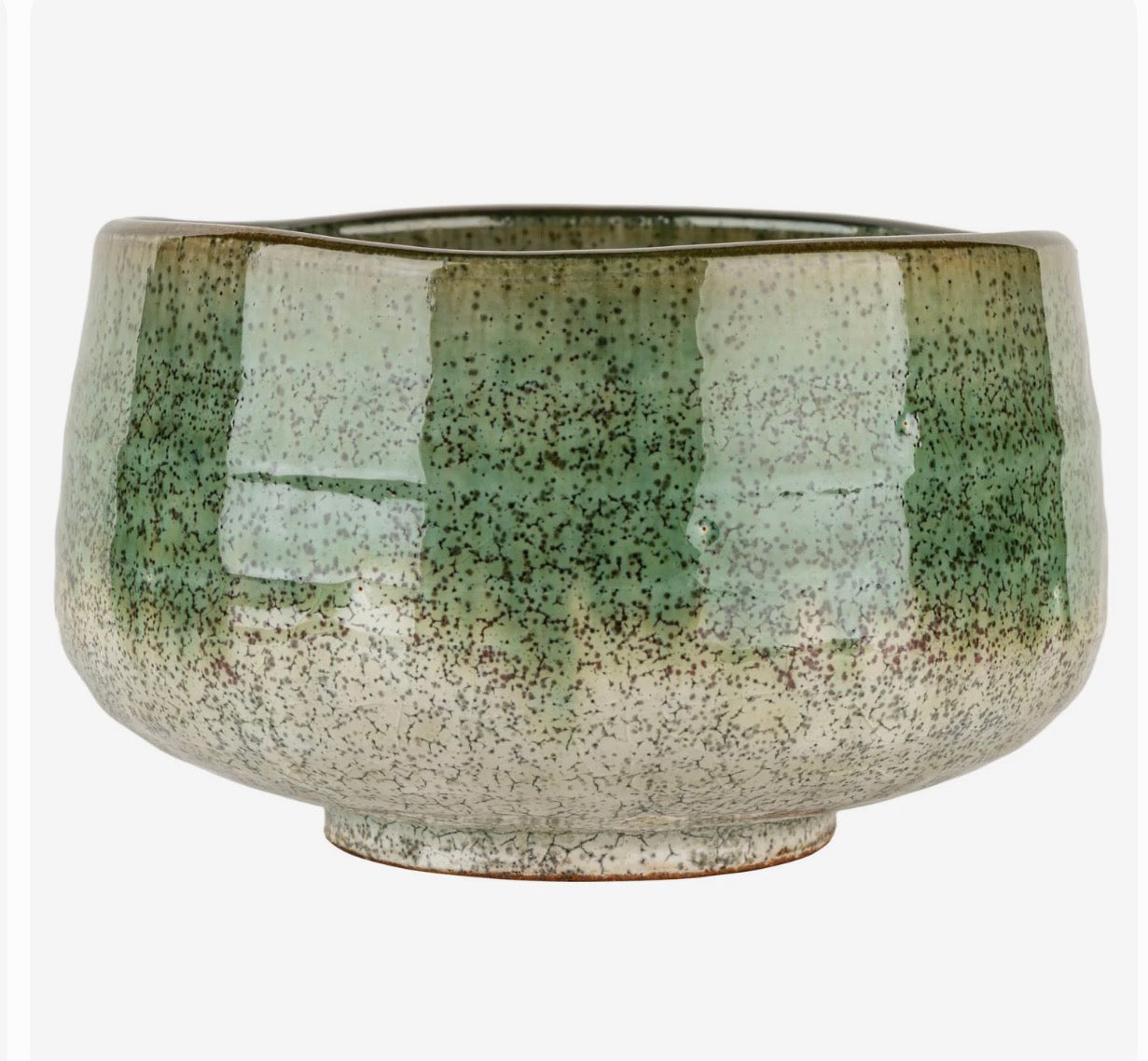 Japanese Orbie matcha bowl chawan handmade ceramic green speckled glaze