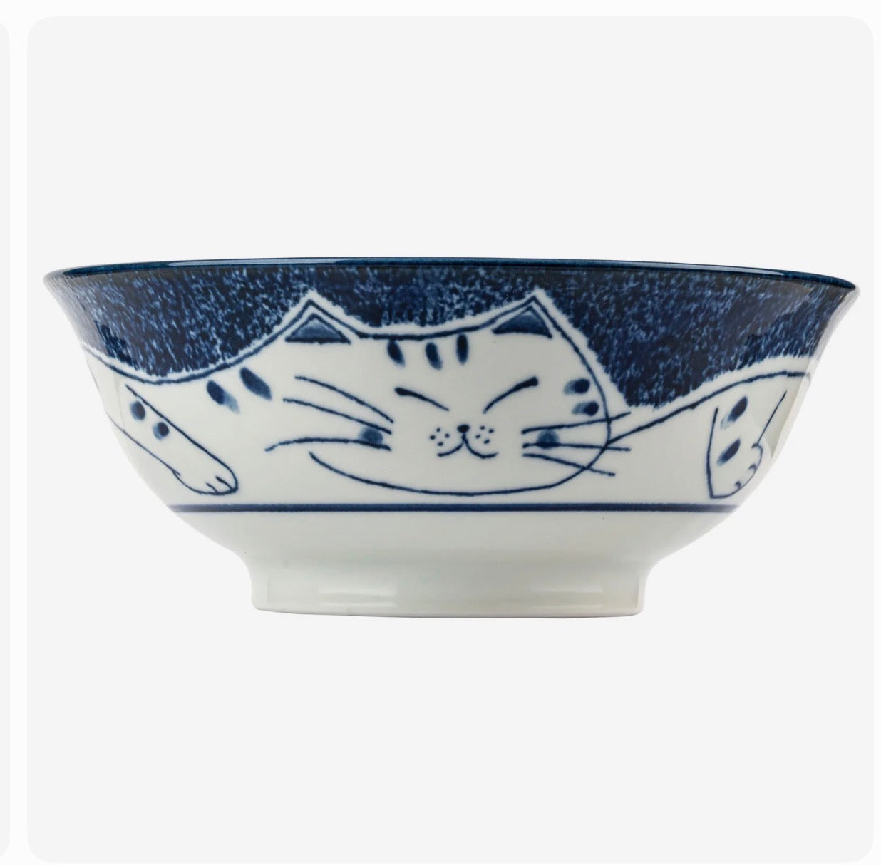 large porcelain noodle bowl with cat illustration