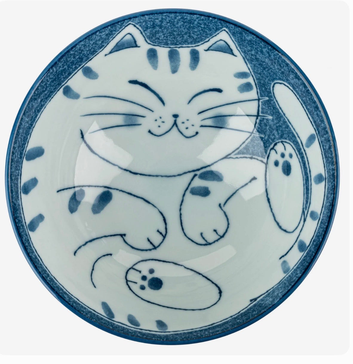 Japanese large rice bowl with cat illustration