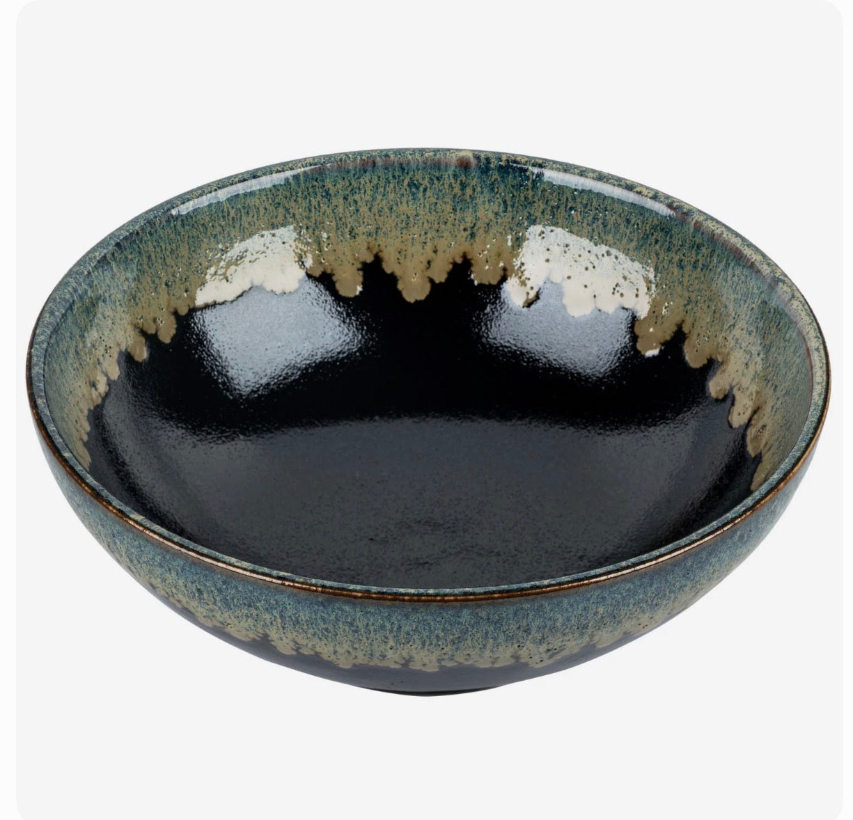 Authentic large Okinawa Japanese ramen bowl made in Japan blue green glaze noodle bowl