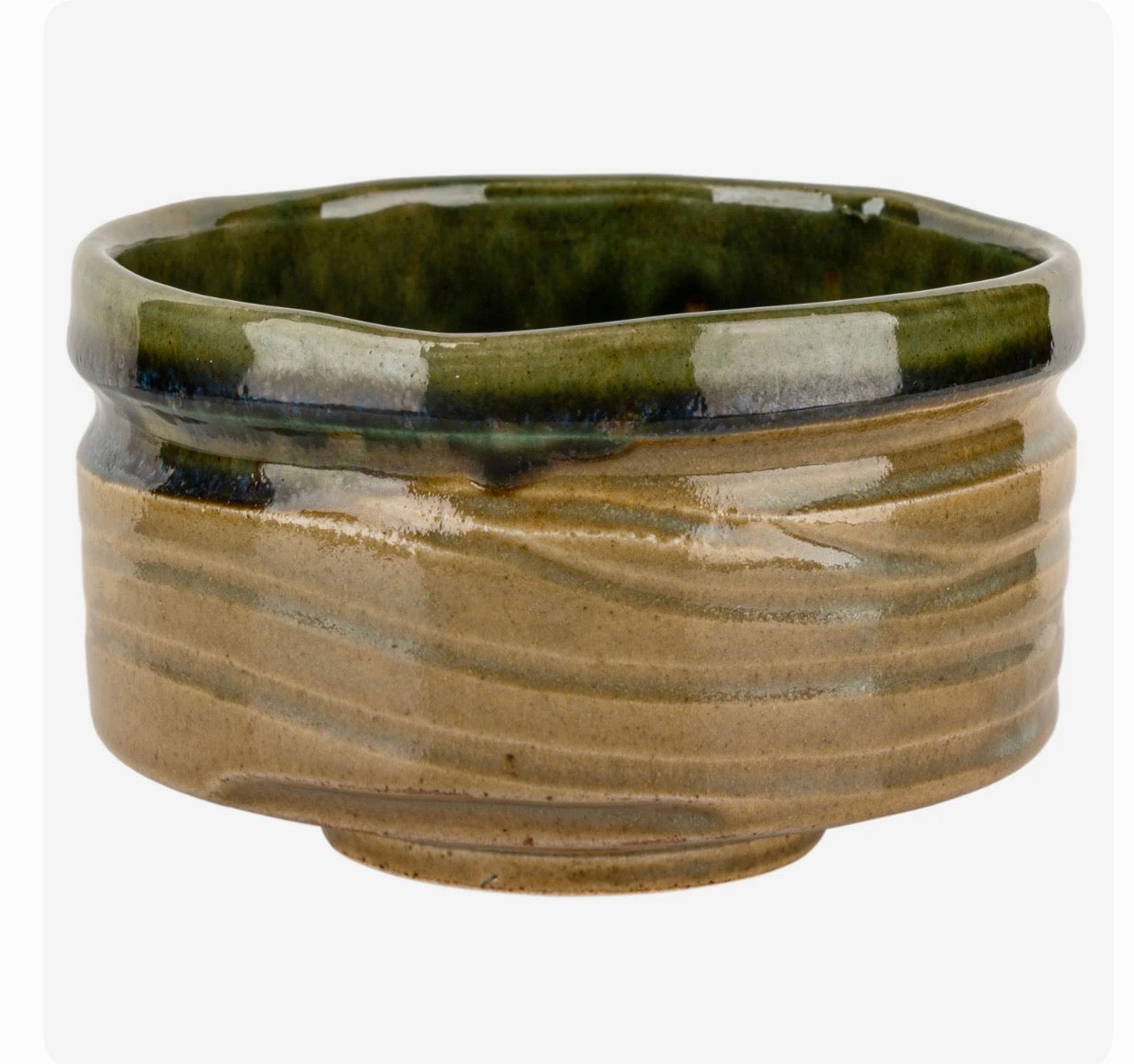 Handmade Japanese Kizeto Orbie matcha tea bowl chawan with green glaze ceramic made in Japan