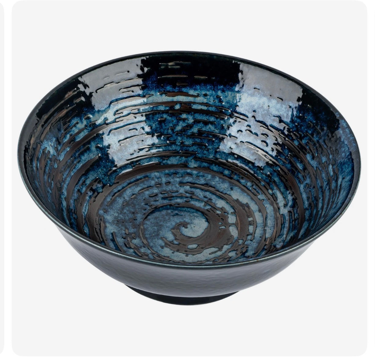Hake blue glaze swirl Japanese noodle bowl porcelain made in Japan