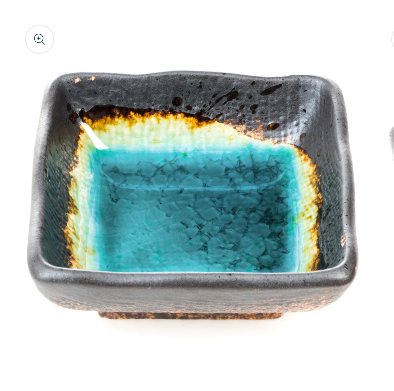 Square Turquoise Crackleglaze Japanese Sauce Dish