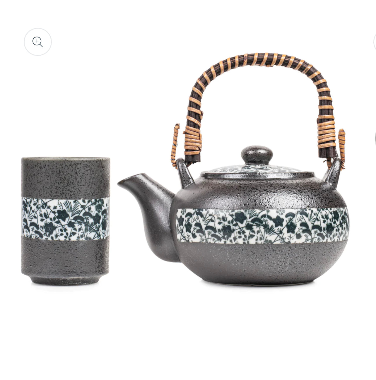 Charcoal Flower Japanese Tea Pot Set