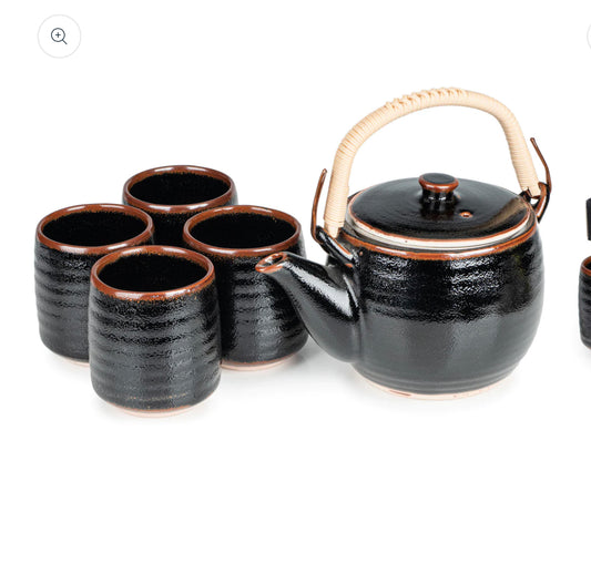 Tenmoku Black Japanese Tea Pot and Cup Gift Set