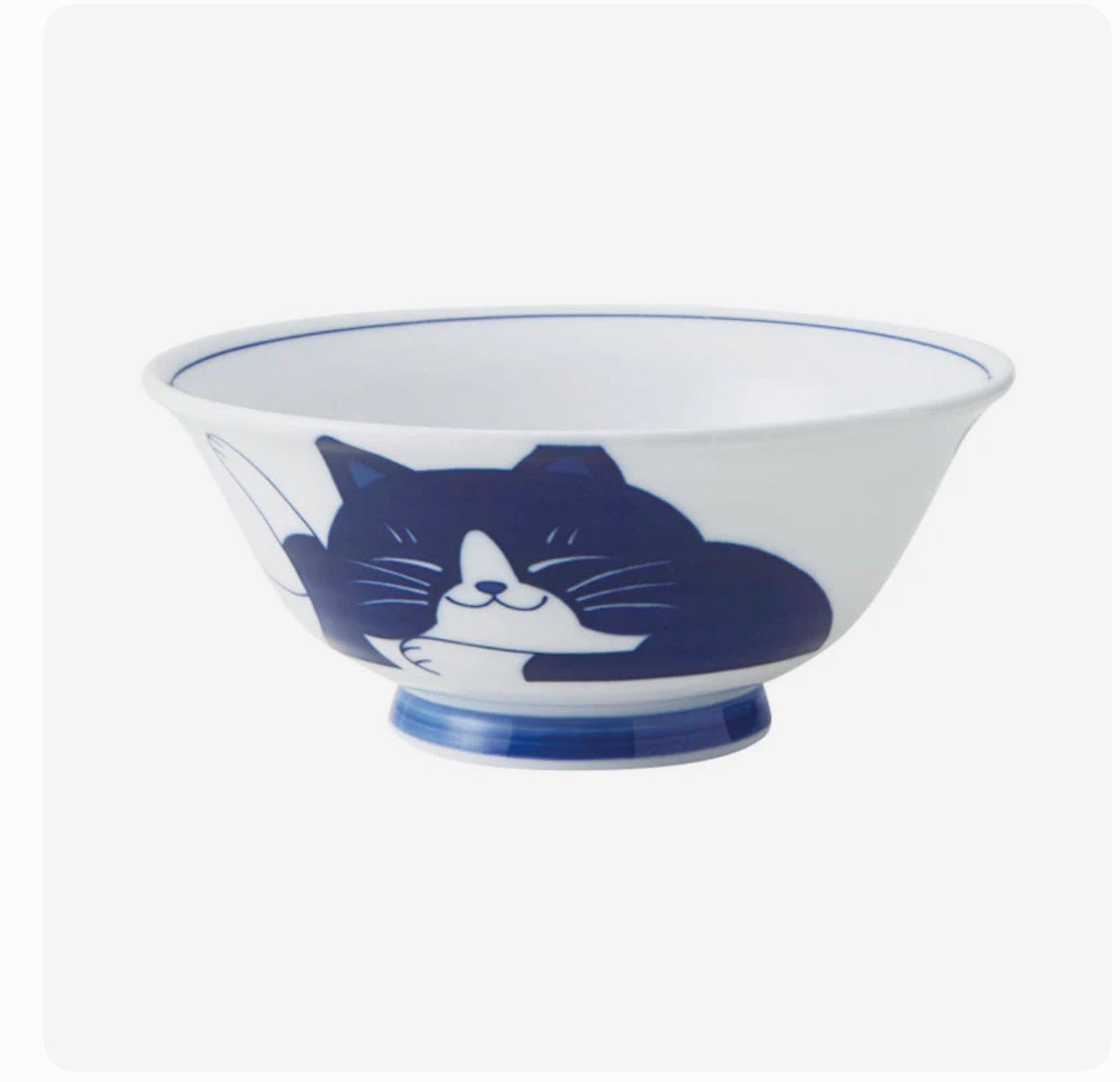 chigura hachiware Japanese ramen bowl porcelain blue white cat design made in Japan