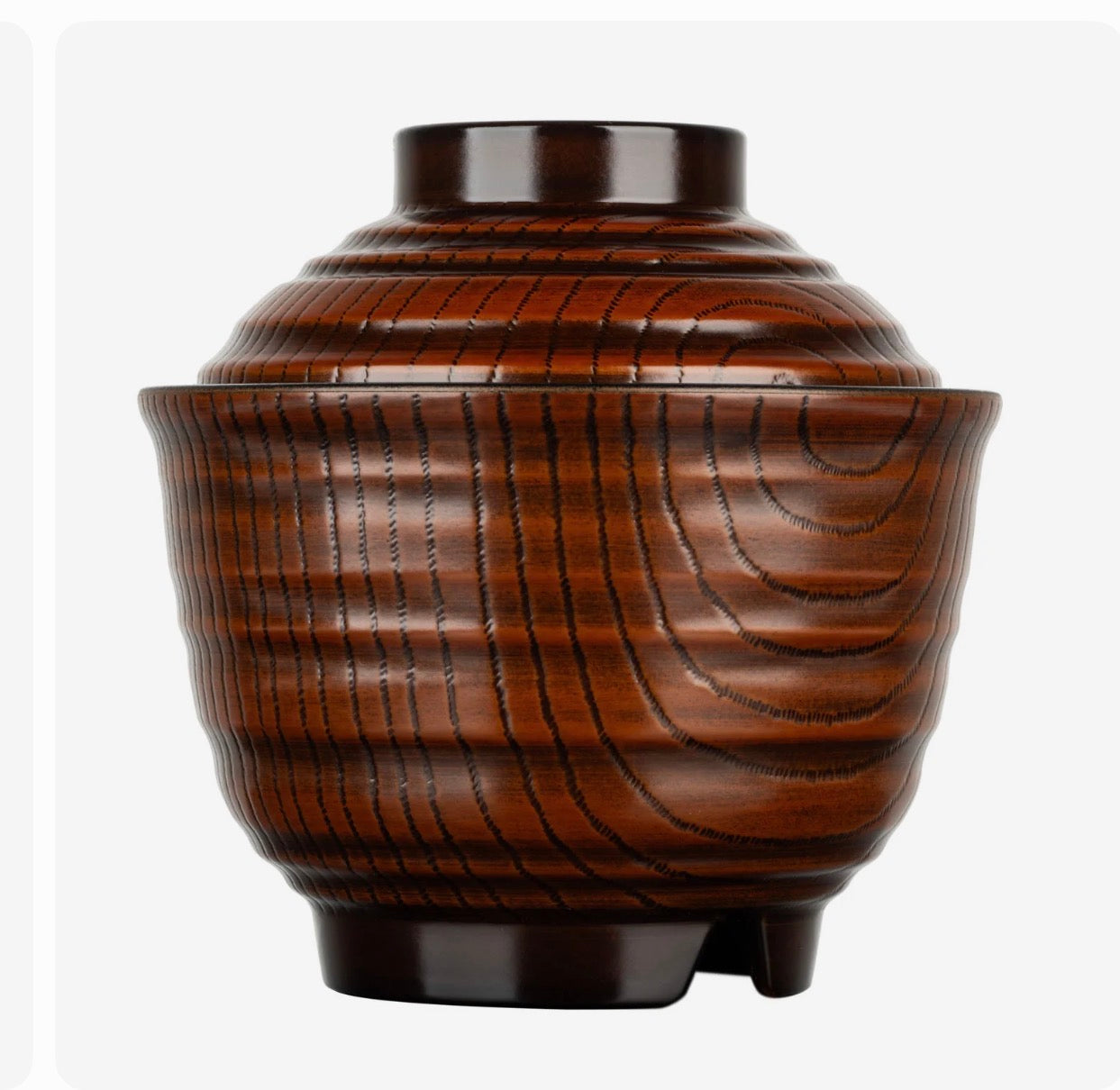 Traditional Japanese lacquer soup bowl with lid woodgrain design Miso bowl