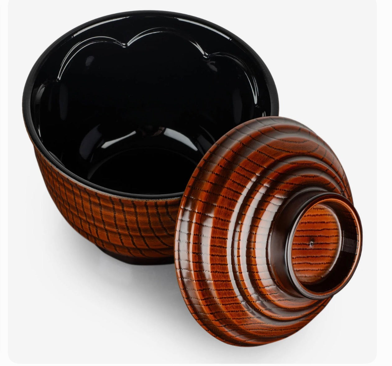 Authentic Japanese lacquerware soup bowl with lid woodgrain finish traditional miso bowl