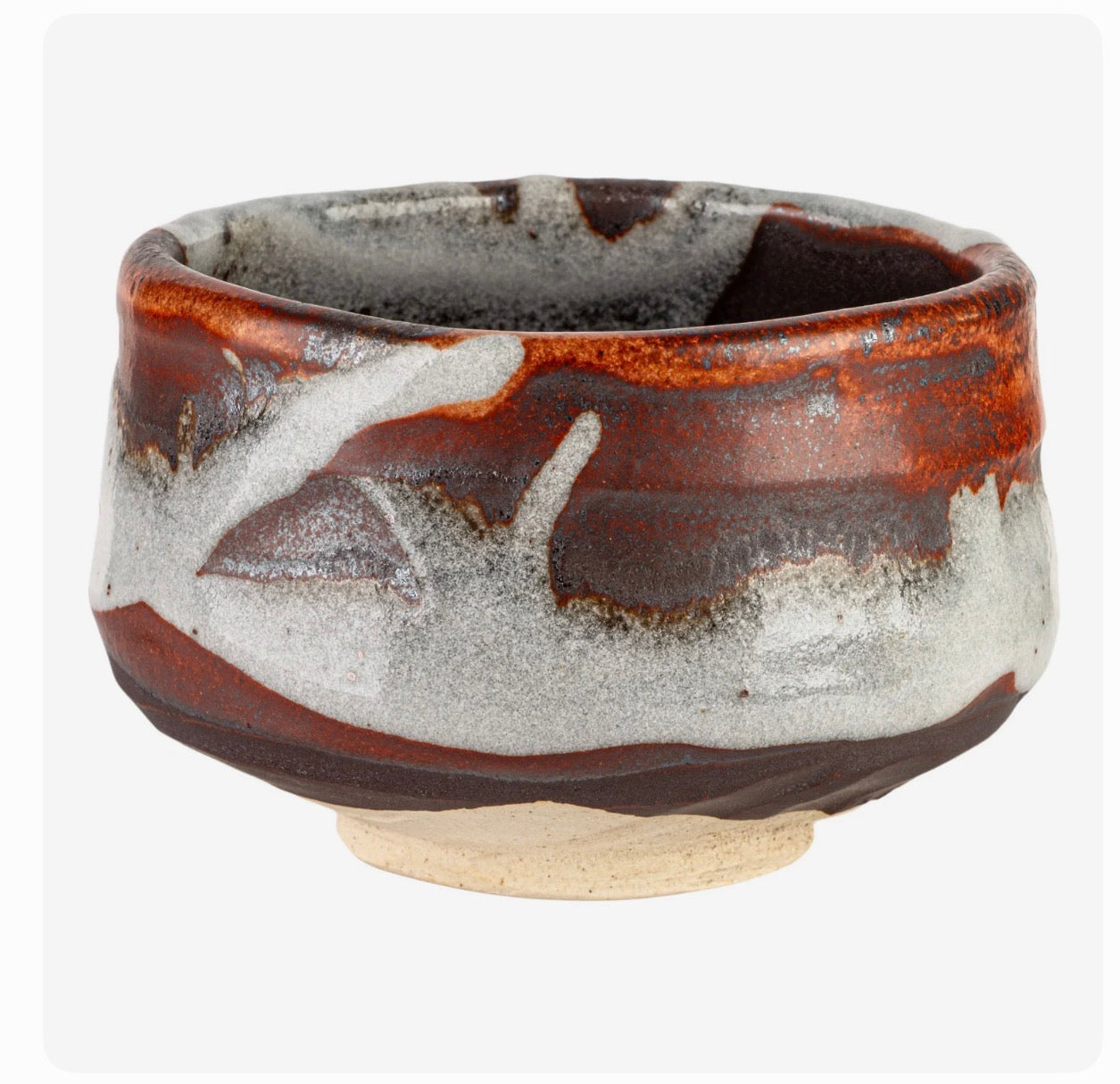 Handmade Japanese Zansetsu matcha tea bowl chawan with red and white glaze ceramic made in Japan