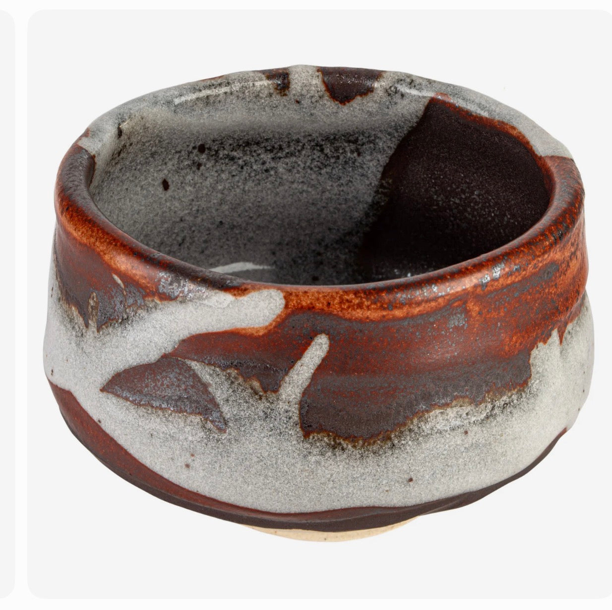 Japanese Zansetsu matcha bowl chawan handmade ceramic with red and white textured glaze
