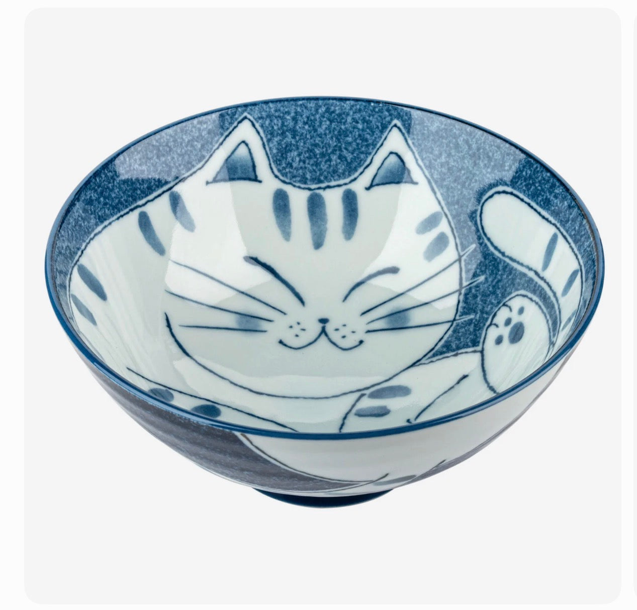 Blue tabby cat Japanese rice bowl made in Japan large rice bowl