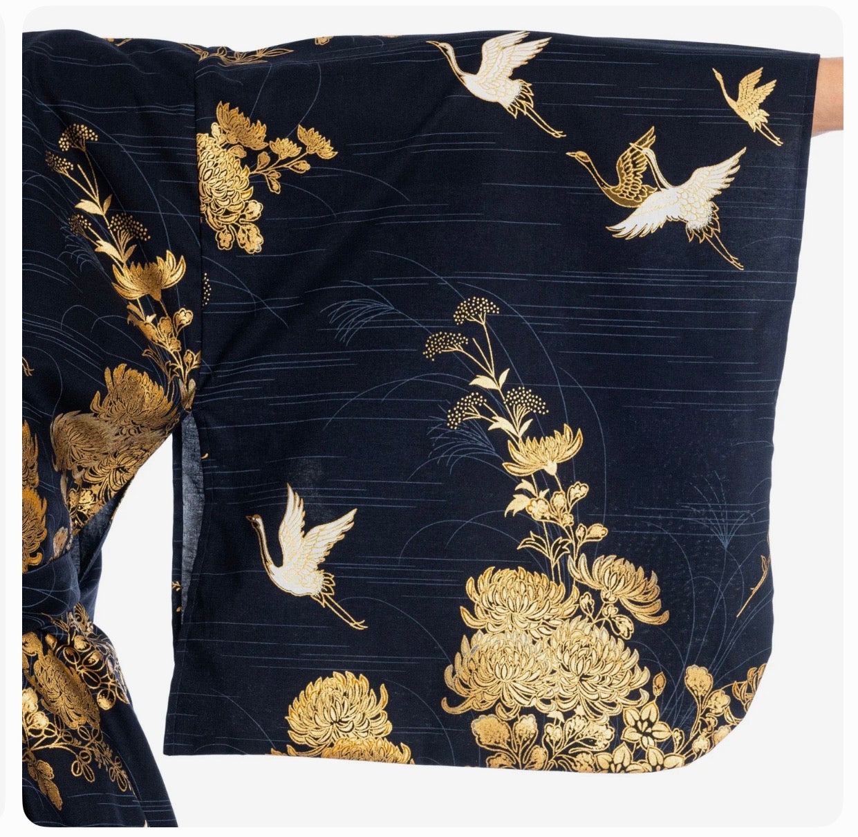traditional japanese yukata navy crane and chrysanthemum cotton kimono UK