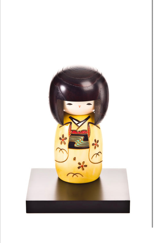 Yellow Happy Girl Authentic Kokeshi Doll