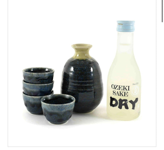 Deluxe Blue Glaze Sake Set with Sake