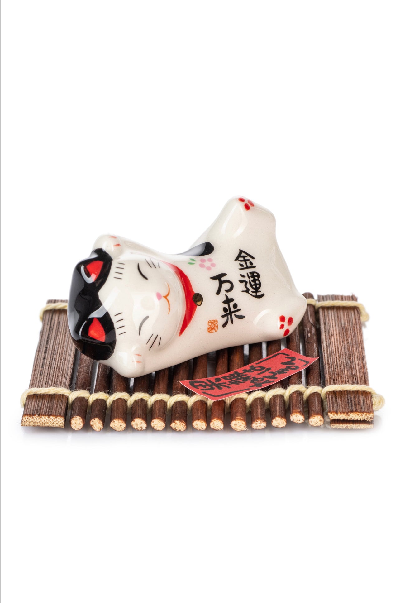 Good Fortune Japanese Cat and Bamboo Mat