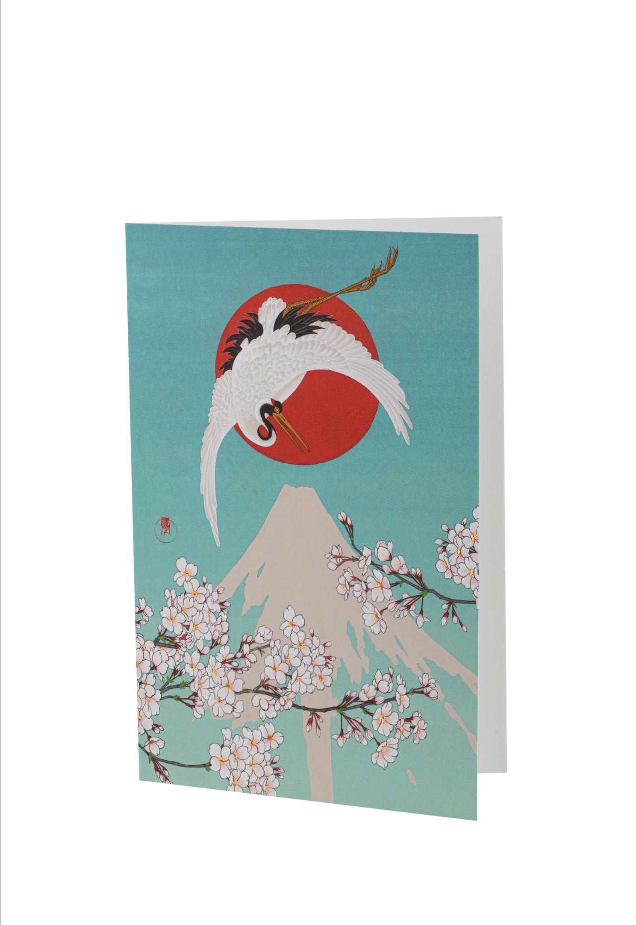 Blue Crane over Mount Fuji Japanese Card.