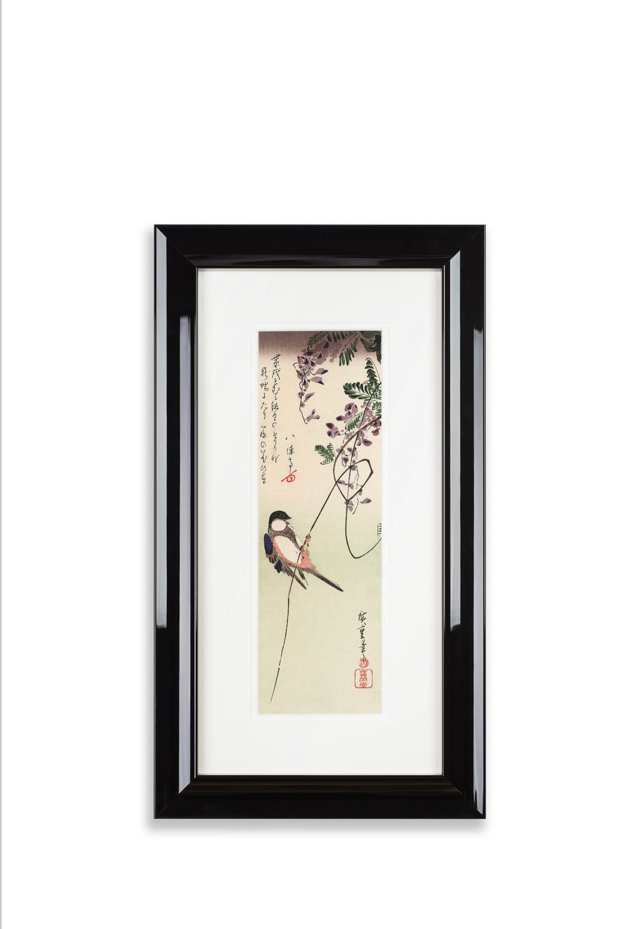 Framed Bird and Wisteria Hiroshige Print.