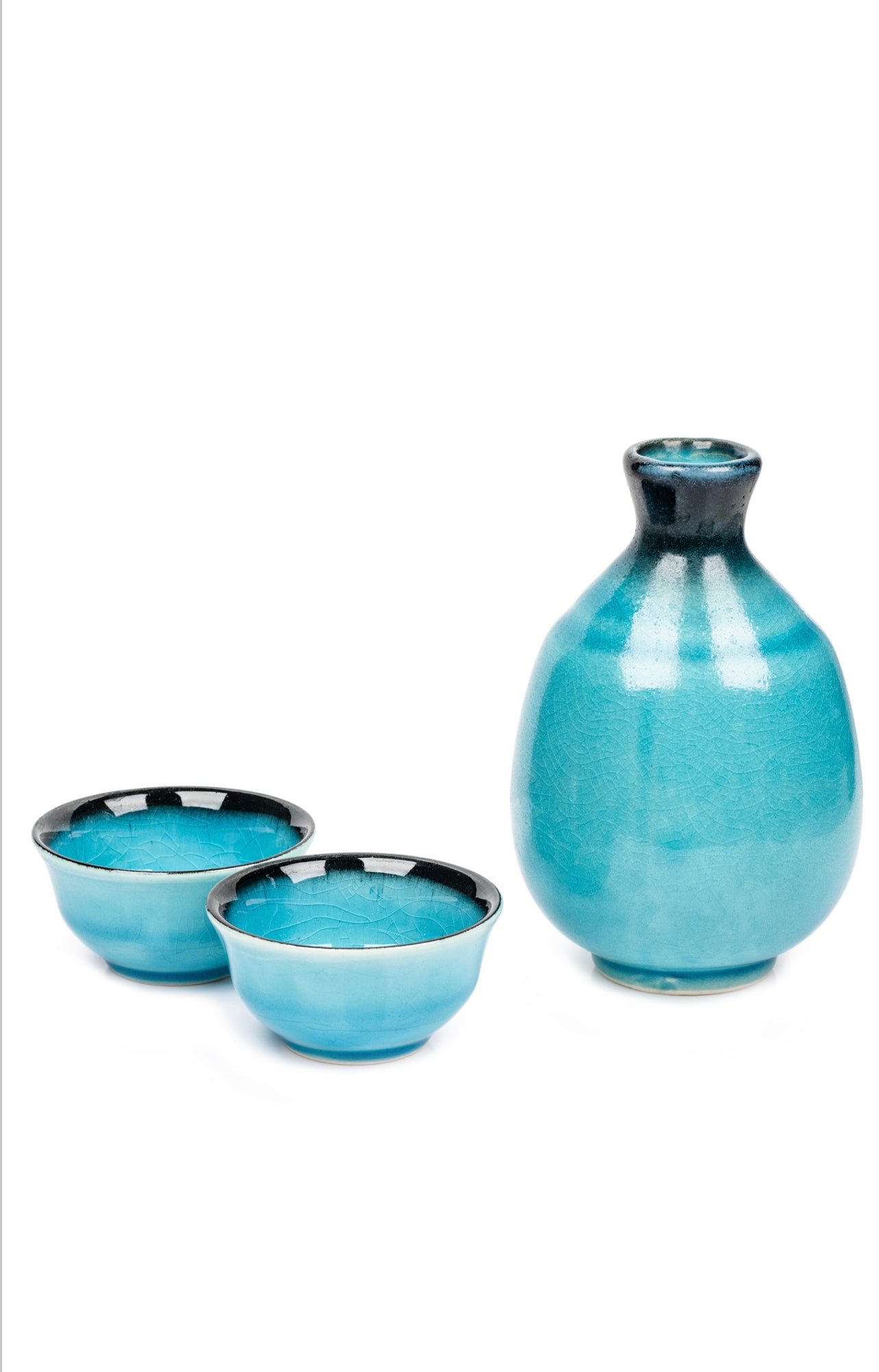 Sea Blue Crackleglaze Japanese Sake Set