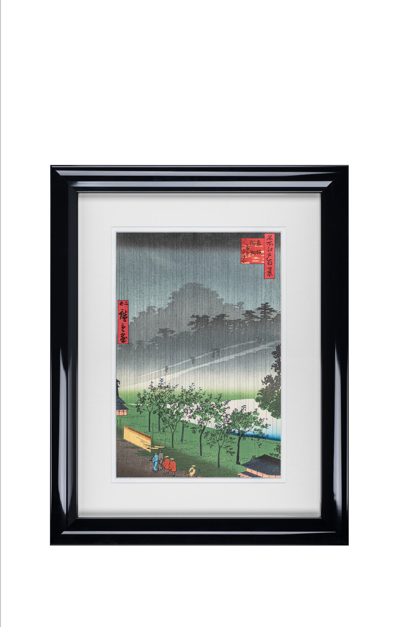 Framed Evening Rain in the Akasaka Poulownia Field Woodblock Print