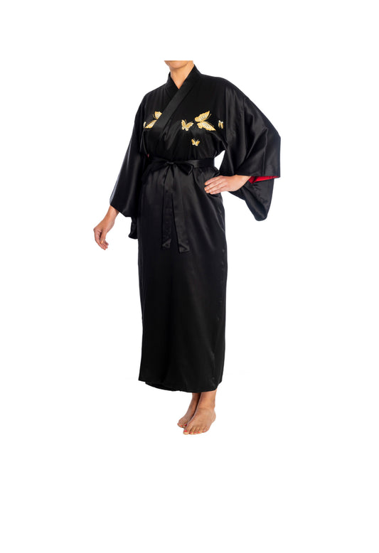 Premium Butterfly Black Silk Japanese Kimono