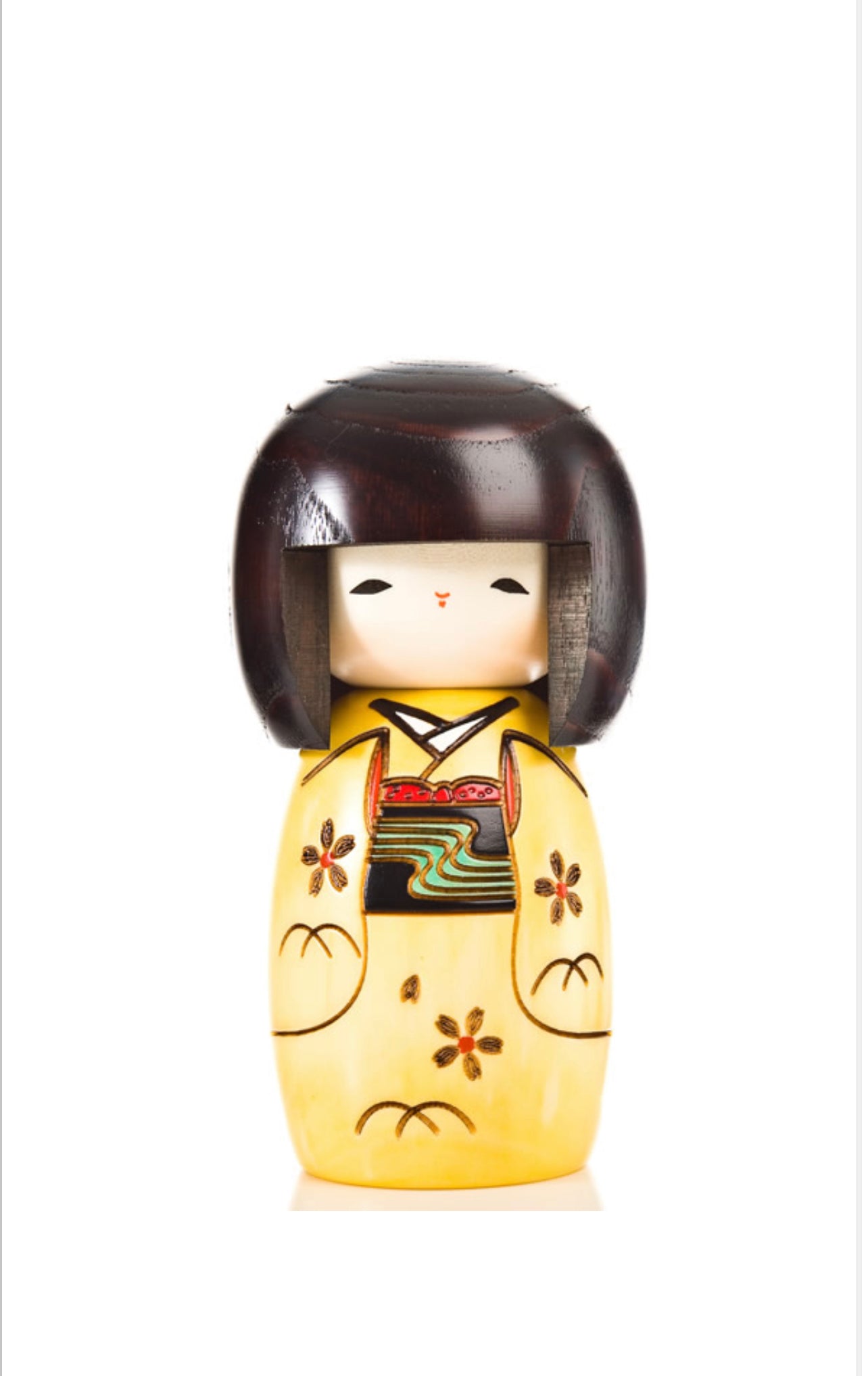 Yellow Happy Girl Authentic Kokeshi Doll