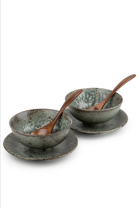 Green Wabi Sabi Premium Japanese Bowl and Plate Set