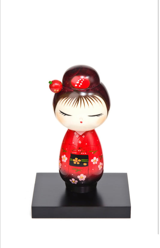 Pretty Red Hairpin Japanese Kokeshi Doll