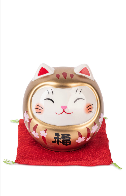 Gold Daruma Lucky Cat Japanese Piggy Bank