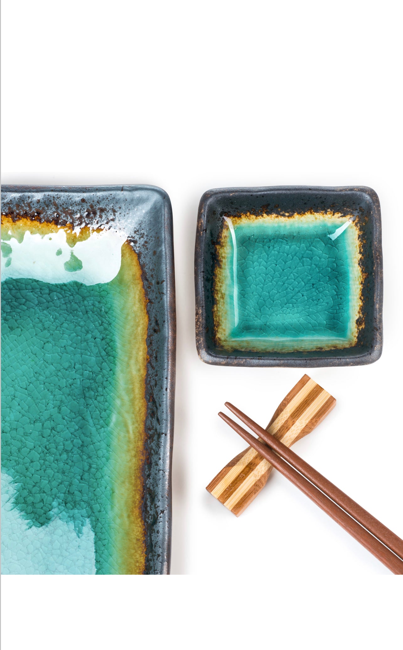 Turquoise Crackleglaze Oblong Plate Set