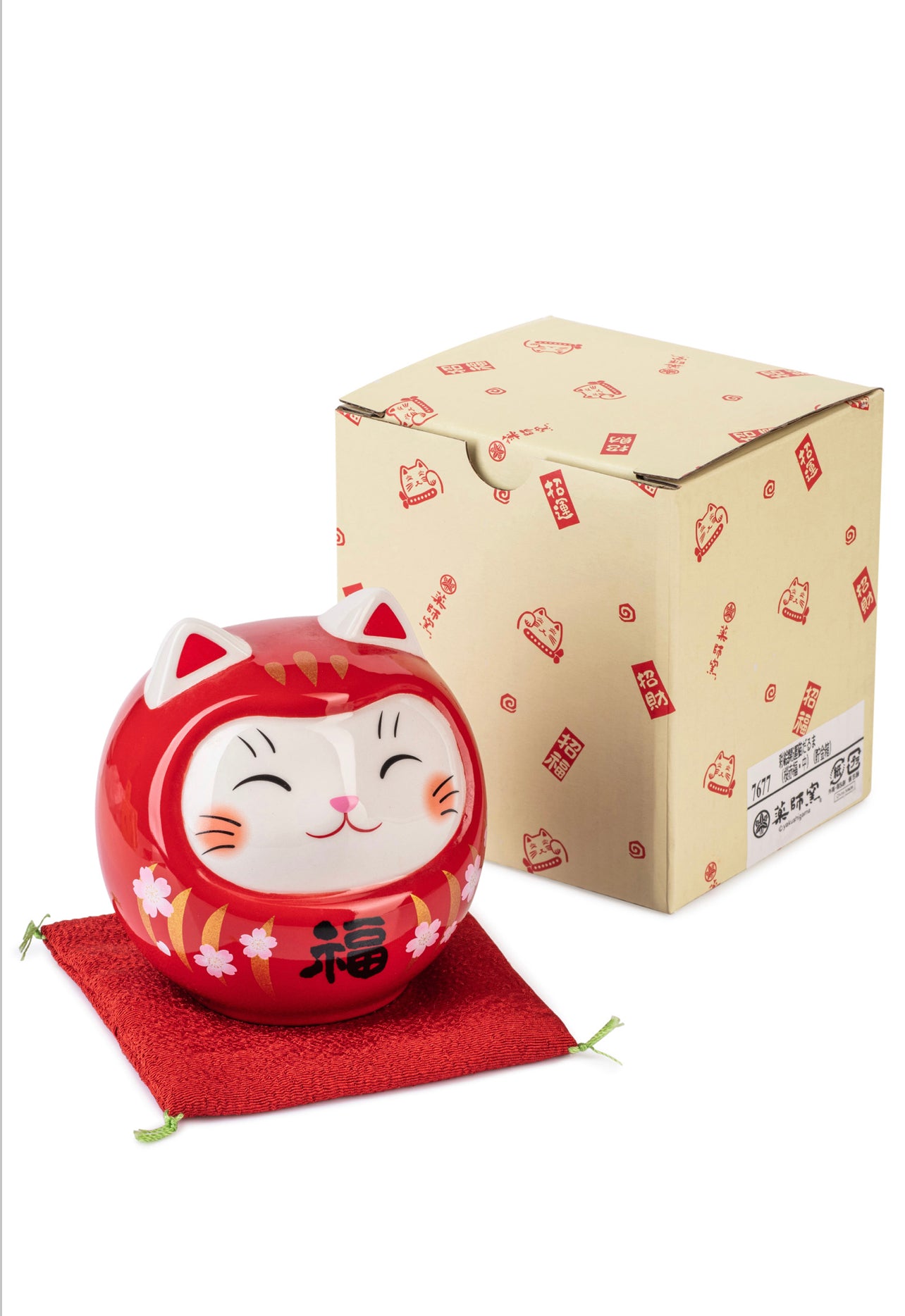 Red Daruma Lucky Cat Japanese Piggy Bank