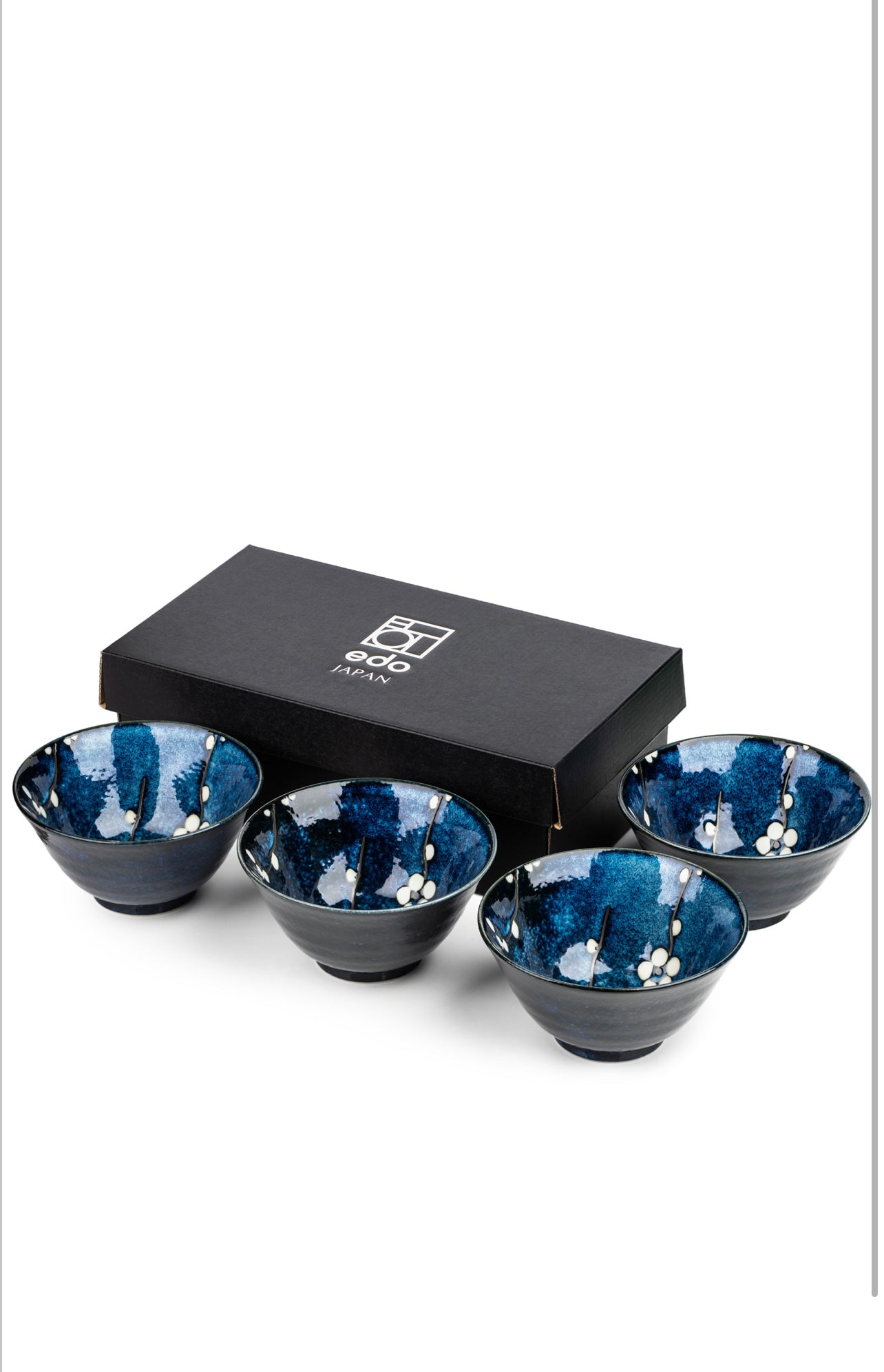 Blue Hana Cherry Blossom Japanese Rice Bowl Set