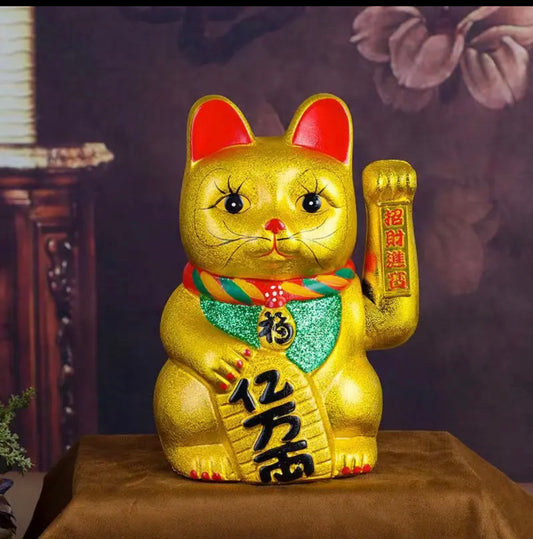 Golden large ceramic waving lucky cat