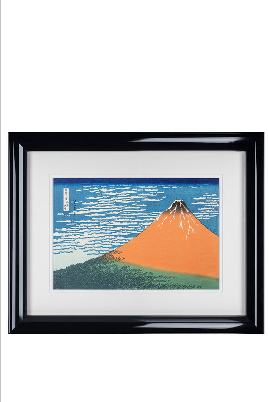 Framed Mount Fuji on Breezy Clear Day Woodblock Print