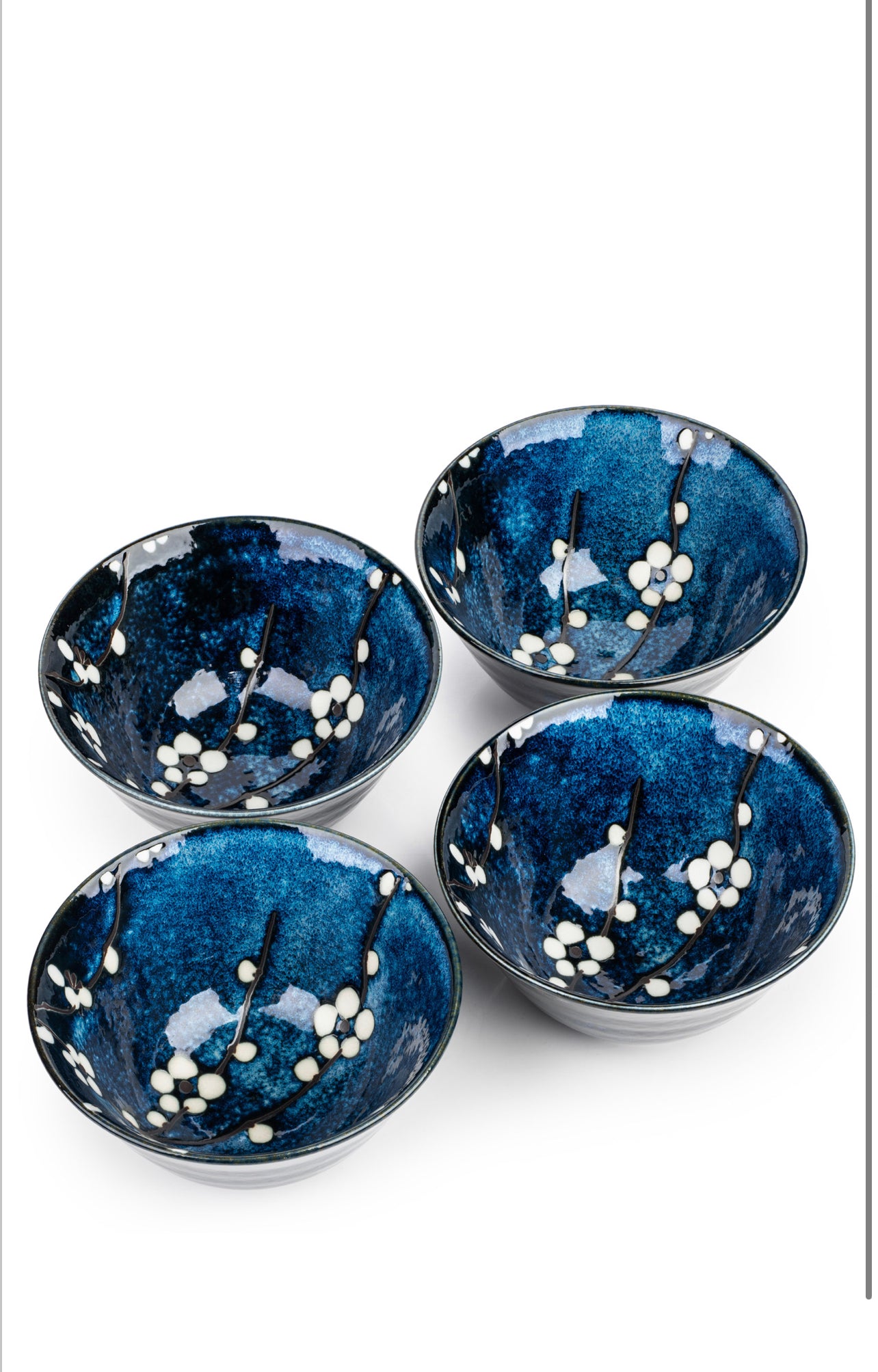 Blue Hana Cherry Blossom Japanese Rice Bowl Set