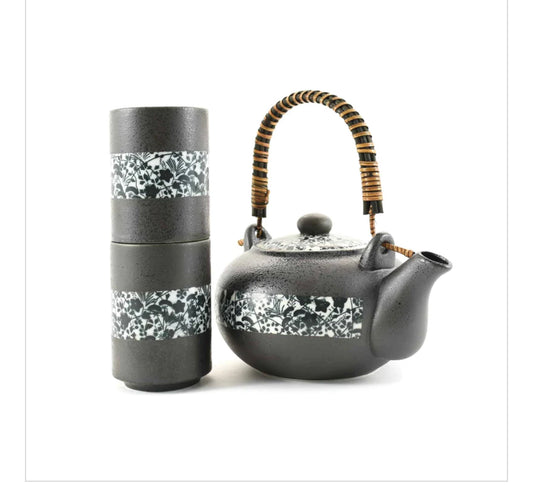 Charcoal Flower Japanese Tea Pot Set