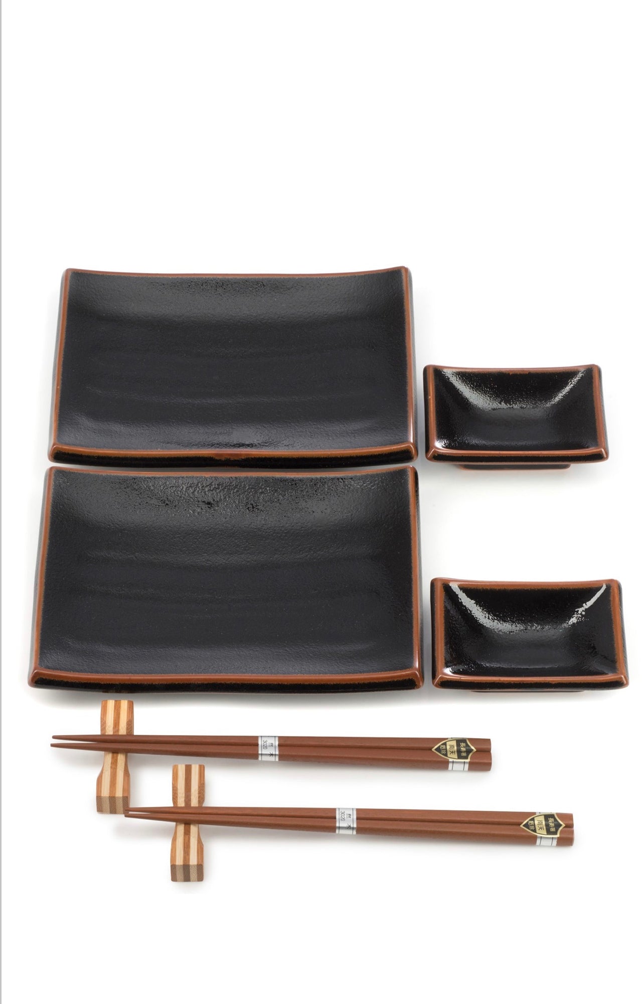 Tenmoku Black Japanese Dinner Plate Set