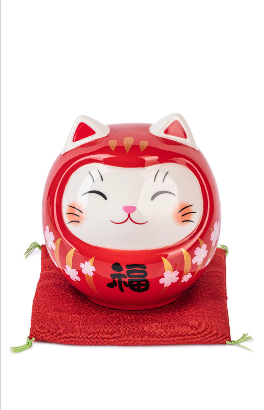 Red Daruma Lucky Cat Japanese Piggy Bank