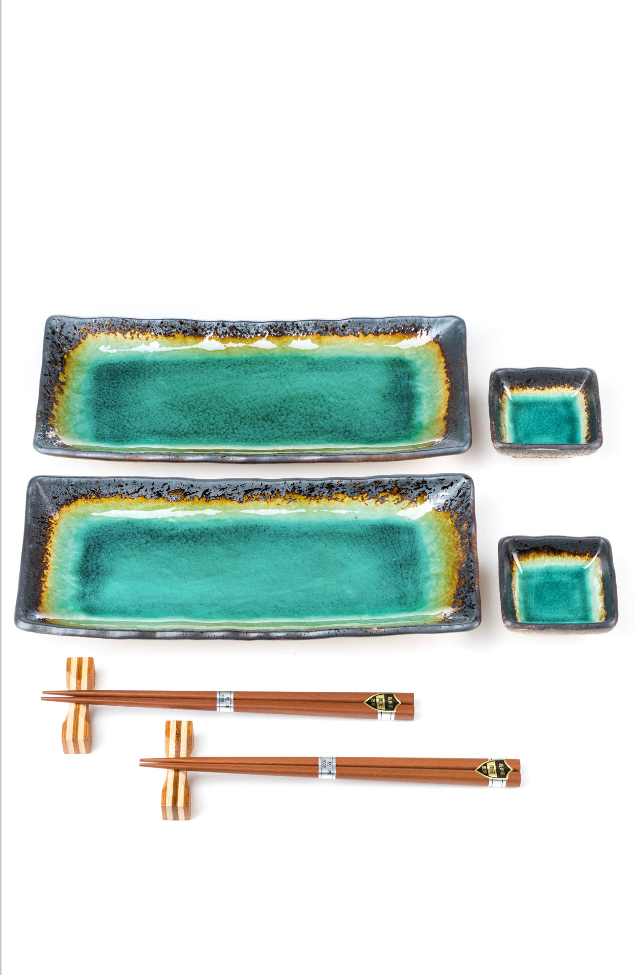 Turquoise Crackleglaze Oblong Plate Set – Tokyo gallery ltd shop