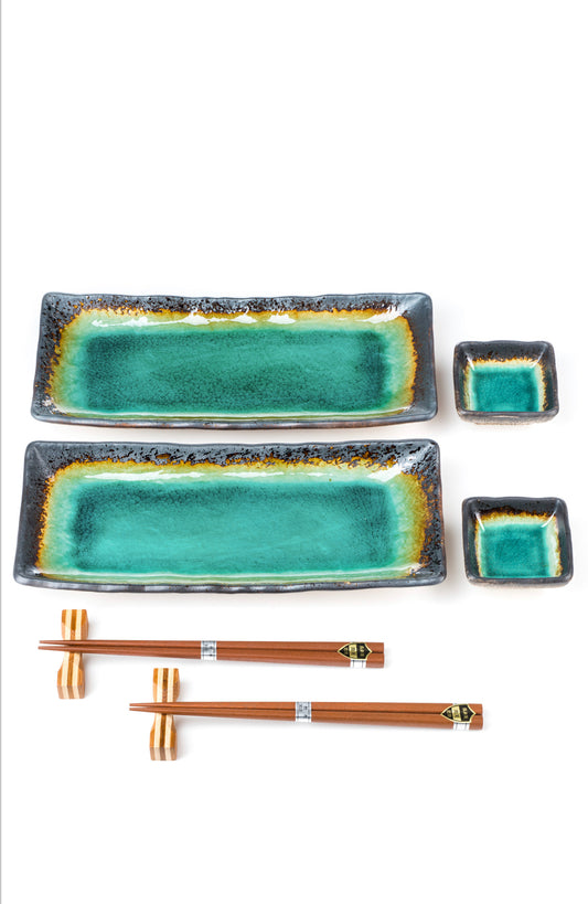 Turquoise Crackleglaze Oblong Plate Set