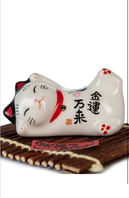 Good Fortune Japanese Cat and Bamboo Mat