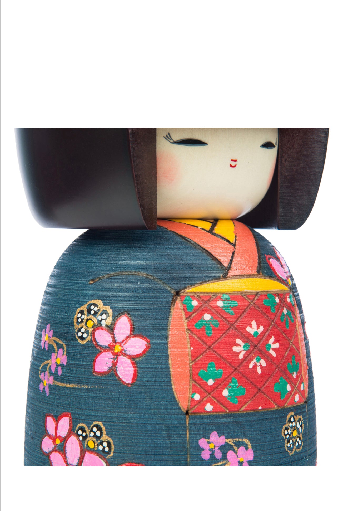 Large Premium Navy Floral Japanese Kokeshi Doll