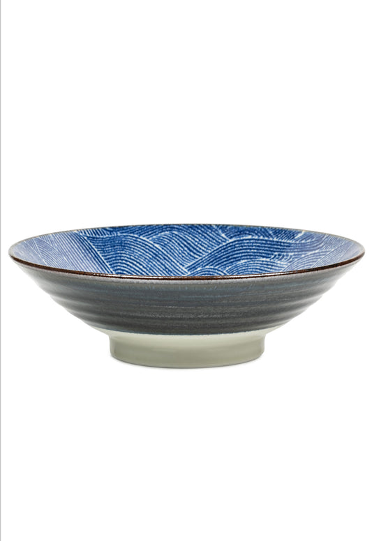 Large Blue Wave Japanese Serving Bowl